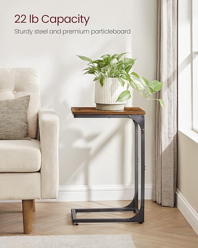 VASAGLE C-Shaped End Table Set of 2, Small Side Table for Couch, Sofa Table with Metal Frame for Living Room, Bedroom, Bedside, Rustic Brown and Black