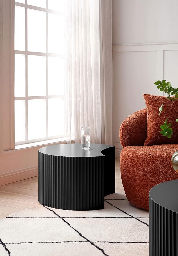 Nesting Coffee Table Set of 2, Modern Round Wooden Circle Accent Coffee Tables for Small Spaces Living Room Bedroom Balcony Office Drum Side Table