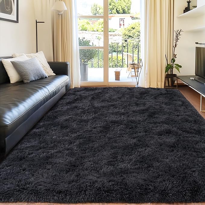 Rugs for Living Room 9x12, Soft Shaggy Modern Shag Area Rug for Bedroom, Upgrade Non-Slip Plush Fluffy Carpet for Kids Boys Girls Room Home Decor Aesthetic, Charcoal Gray