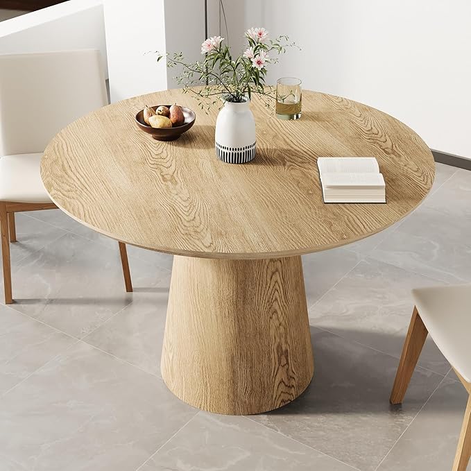 Round Dining Table for 4, 43'' Modern Wooden Pedestal Table, Farmhouse Kitchen Table, Minimalist Round Table Circle Dining Tables for Living Room & Dining Room