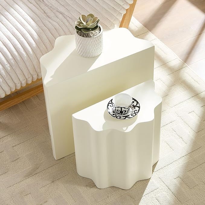 KEVINSPACE End Tables Set of 2, Small Coffee Table Modern SideTable with Non-Slip Feet, Fiberglass Accent Tables for Small Spaces Living Room Bedroom Balcony Office Assembled