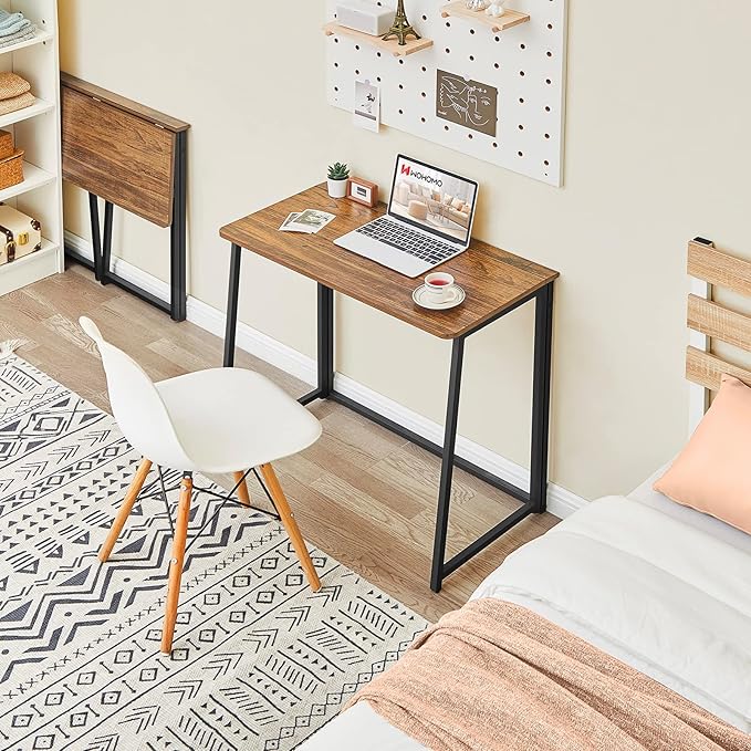 WOHOMO Folding Desk for Small Spaces, 31.5 Inch Foldable Computer Desks, Small Desk for Home Office, Study, Bedroom, Space Saving Writing Work Computer Table, Easy to Fold, Rustic Walnut