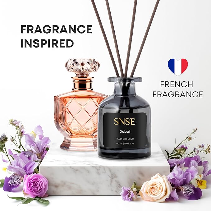 SNSE Dubai Reed Diffuser Set - Premium Reed Diffusers for Home with Diffuser Reeds, Luxurious Gift Aroma, Sophisticated Scent, Ideal for Relaxation, Elegant Home Fragrance