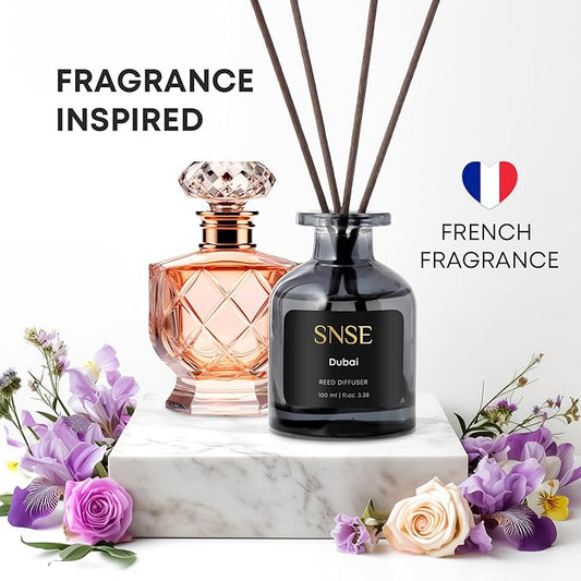 SNSE Dubai Reed Diffuser Set - Premium Reed Diffusers for Home with Diffuser Reeds, Luxurious Gift Aroma, Sophisticated Scent, Ideal for Relaxation, Elegant Home Fragrance