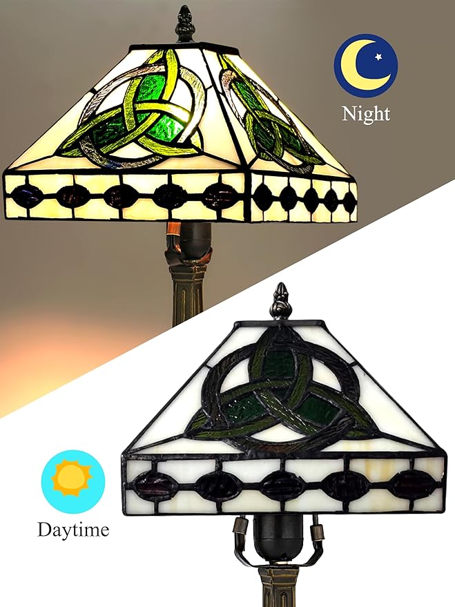 KY&BOSAM Irish Tiffany Table Lamps Round Celtic 17500 Lumens Tiffany Style Lamp Light Stained Glass Desk Lamp Shade E26 Bulb Holder Metal Base Memory Bedroom Living Room Office St Patrick's Day Decor