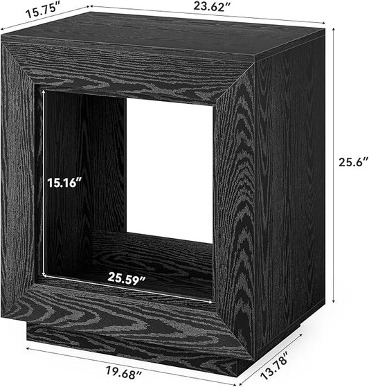 LITTLE TREE End Table with Storage, Wooden Square Side Table, Industrial Sofa Side Tables for Living Room, 2-Tier Bedside Table Nightstand for Bedroom, Chair Side Table for Small Spaces, Black