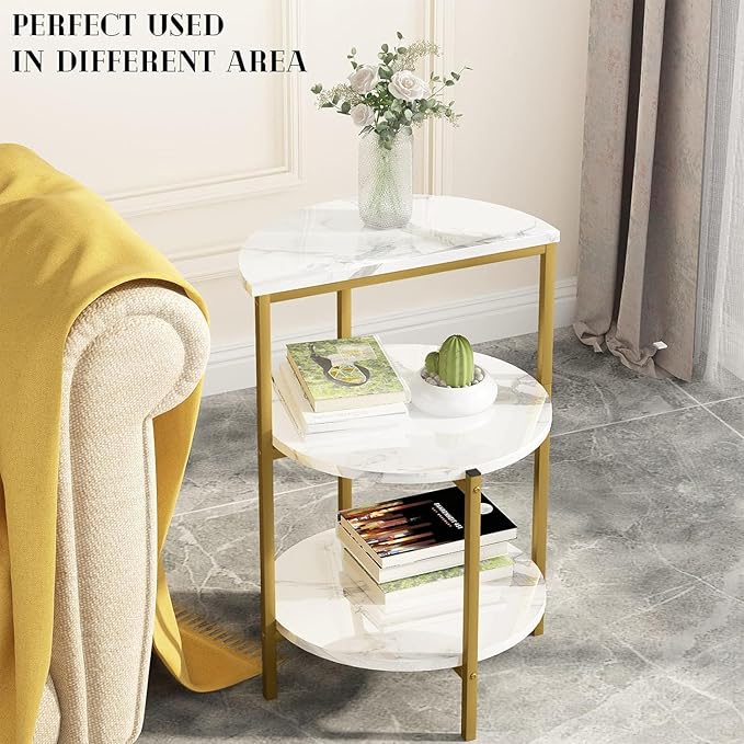 AWQM 3 Pieces Modern Coffee Set, with End Table and Console Table, Contemporary Faux Marble Living Room Table Sets, White&Gold