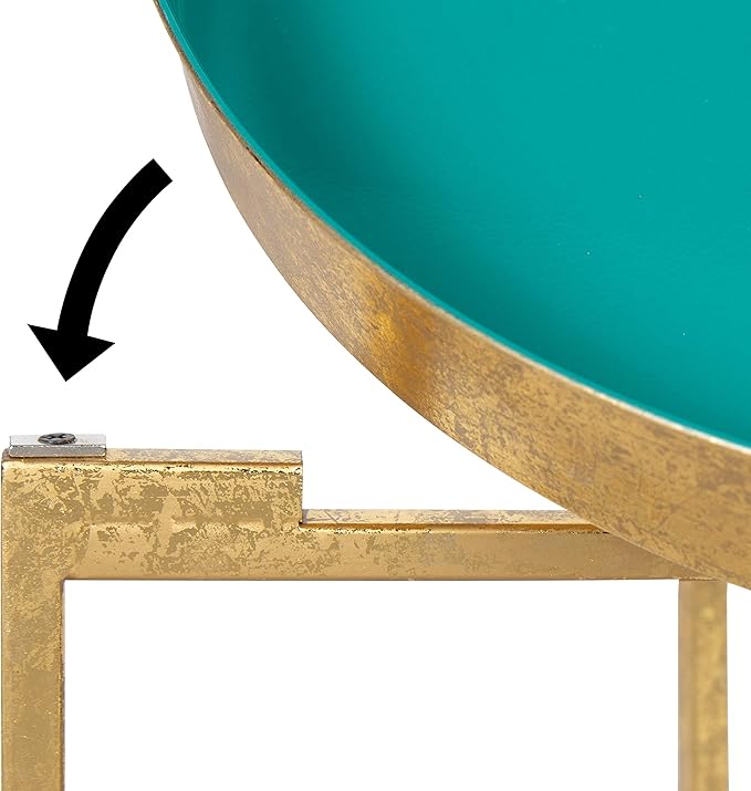 Kate and Laurel Celia Metal Foldable Round Accent Table, 18.25" x 18.25" x 22", Teal and Gold, Modern Minimalist Design and Detachable Magnetic Tabletop
