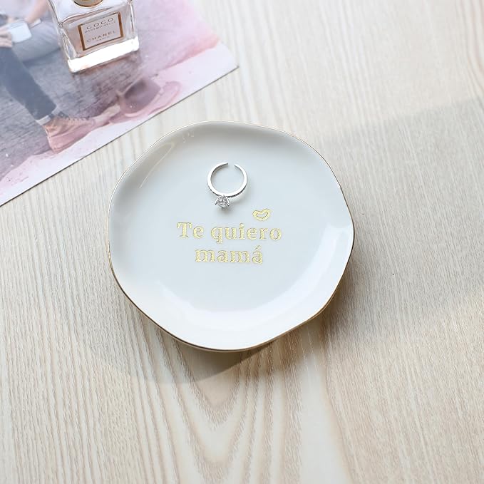 HOME SMILE I Love You Mom Gifts in Spanish Mother's Day Birthday-Te Quiero Mama Ring Dish