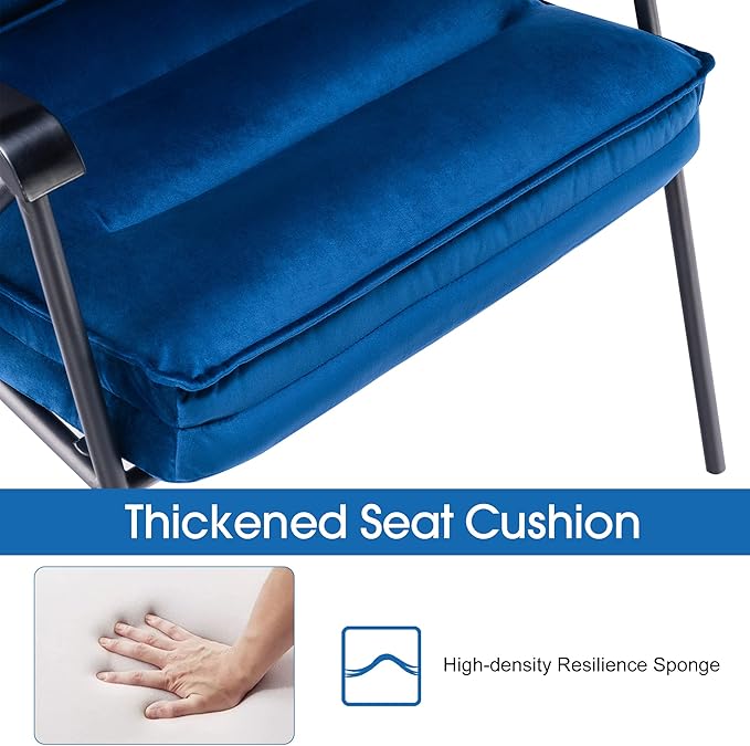 MCombo Modern Accent Chair, Velvet Club Chair, Upholstered Armchair for Small Space, Living Room & Office Reception, Fabric 4747 4750 (Chair, Blue)