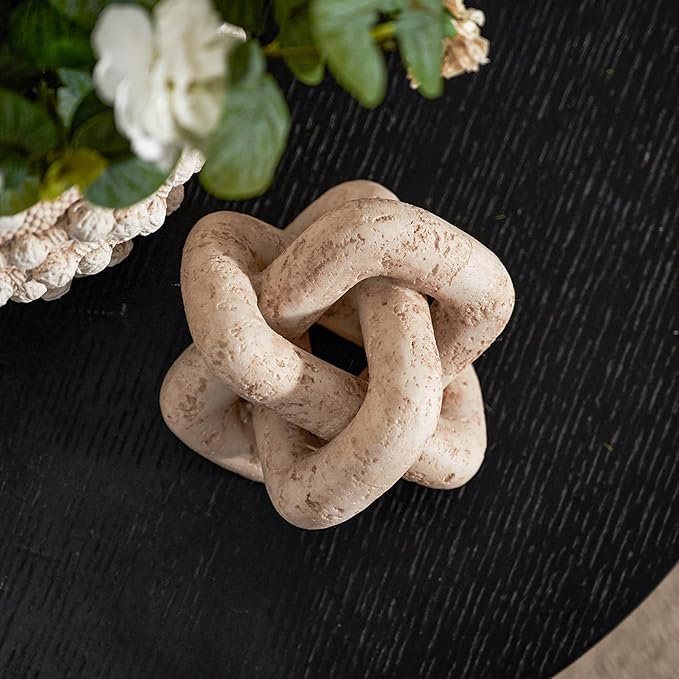 DN DECONATION 3 Link Knot Decor, Beige Travertine Coffee Table Decoration, Boho Resin Chain Link Decor, Modern Shelf Entryway Objects for Home Living Room Farmhouse Bedroom Inspired Aesthetic Art