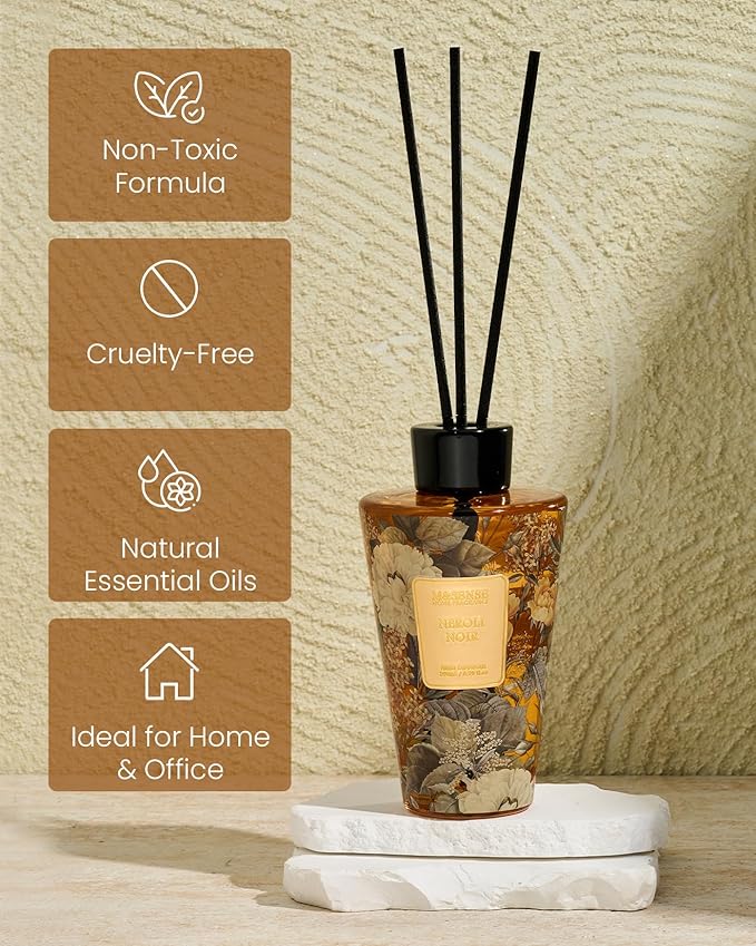 M&SENSE Neroli Noir Reed Diffuser Set - 8.79fl oz Home Freshner Fragrance Non-Toxic Essential Oil Diffuser with Natural Sticks, Air Freshner Gifts for Bedroom Bathroom