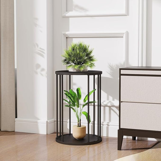 Plant Stand Indoor,small plant stool,Flower Pot Corner stand holder,Mid Century Heavy Duty Metal Tall Home Decor,Modern Round End Table,Small Rustic Display Stand for Living Room,Bedroom(Black,18In)