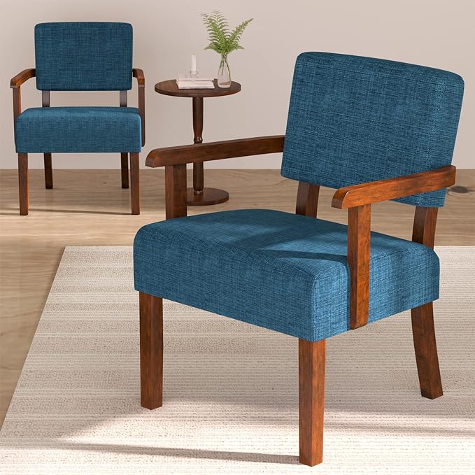 Accent Chair Set of 2 with Table, Living Room Chairs with Soft Seat and Armrests for Living Room Bedroom Reading Room Waiting Room, Lake Blue (AC01)