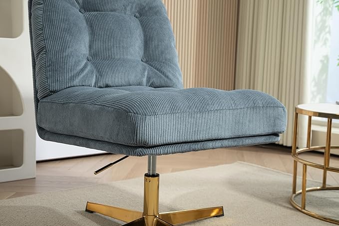 ZOBIDO Modern Accent Corduroy Chairs Comfy Upholstered Vanity Chairs for Bedroom Armchair Dining Chairs with Golden Metal Legs Desk Chair for Living Room(Blue