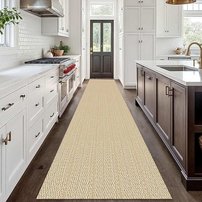 IOHOUZE Washable Exrea Long Hallway Runner Rug 3x20 Non Slip Rubber Backed Kitchen Runner Entryway Runner Indoor, Woven Rug Carpet for Kitchen Hall Entryway Stair, Warm Beige/Orange/Apricot