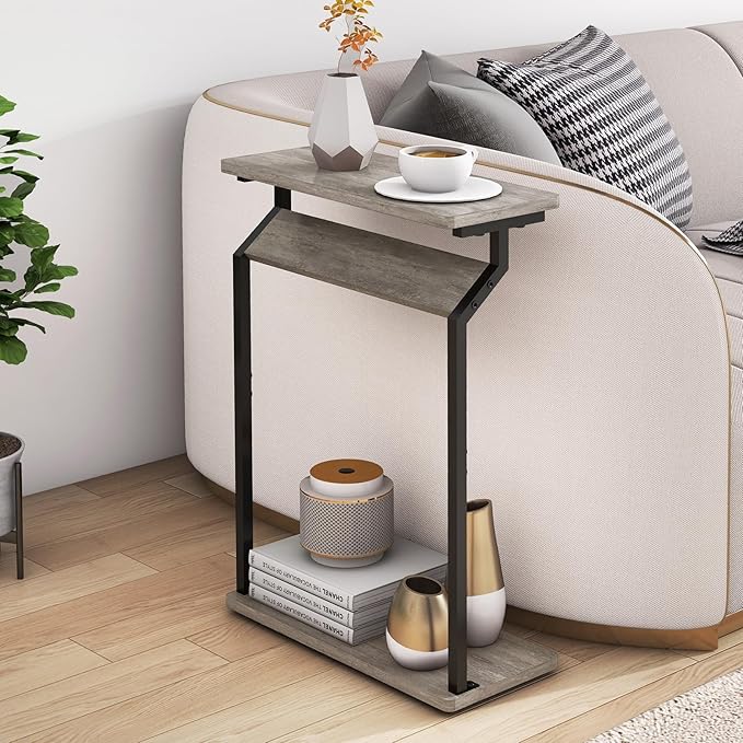 Livofloral Narrow Side Table for Small Spaces, Slim Couch Tray Table, Skinny Thin End Table for Living Room, Bedroom, Grey