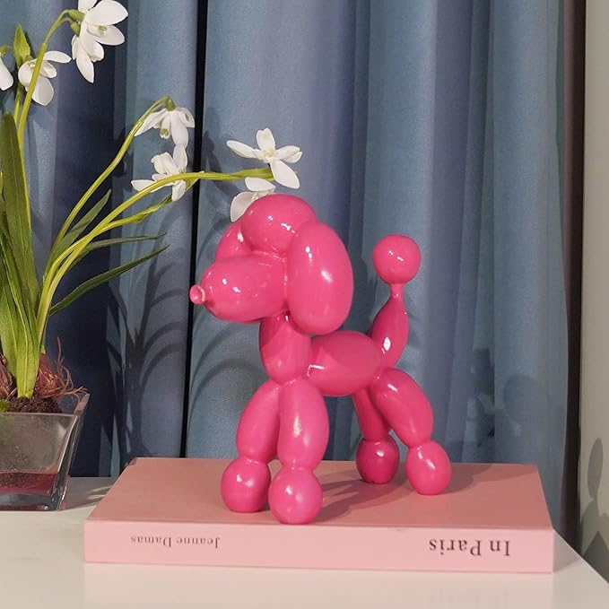 Guichifun Balloon Dog Décor Sculptures Home Décor - 7" Cute Resin Pink Poodle Dog Figurines for Shelf Bookshelf Modern Décor Bedroom Office Decorations Gift for Animal Lovers 7.5 x 4 x 7.5 Inch