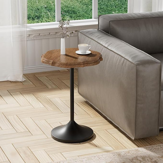 Sofa Side Table, Round Solid Wood End Table for Small Spaces, Modern Nightstand for Living Room and Bedroom Decor, Walnut