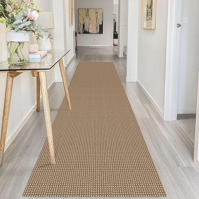 IOHOUZE Washable Runner Rug 2.6x10 Non Slip Rubber Backed Long Hallway Runner Entryway Runner Indoor, Kitchen Rugs Woven Cotton Floor Carpet for Hall Entrance, Orange/Tan/Brown