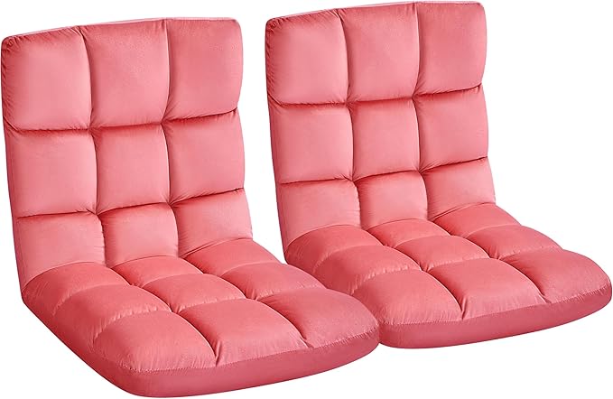 Yaheetech Floor Chair, Meditation Chair with Back Support Gaming Floor Lounger with 14 Adjustable Position for Adult, Pink, 2pcs