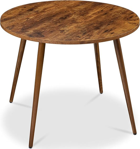 Best Choice Products Round 35.5in Dining Table for 4 w/Sturdy Wood Finish Steel Legs, Mid Century Modern, Space-Saving, Small Space Circle Dinette for Home, Kitchen, Apartment - Medium Brown