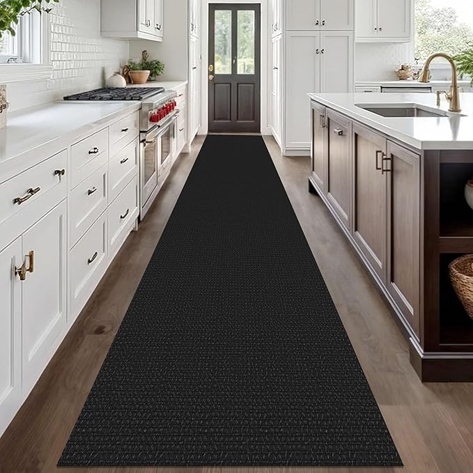 IOHOUZE Washable Exrea Long Hallway Runner Rug 3x20 Non Slip Rubber Backed Kitchen Runner Entryway Runner Indoor, Woven Rugs Floor Carpet for Kitchen Hall Entryway Stair, Black/Grey