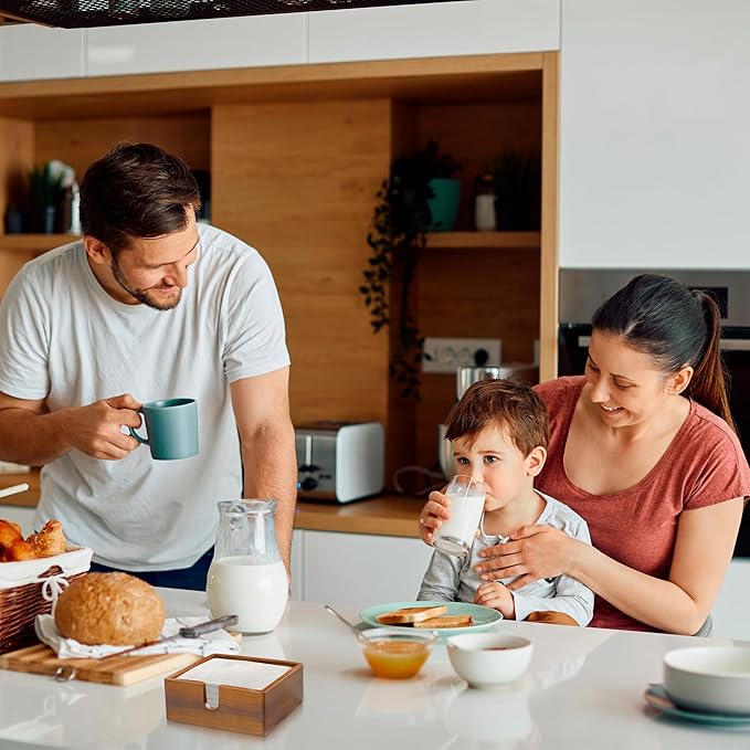 Acacia Cocktail Paper Napkin Holder Square 5.4x5.4 inches, Wood Flat Napkin Tray, Cocktail Napkin Caddy For Kitchen Décor, Restaurant Countertop Bar Accessories