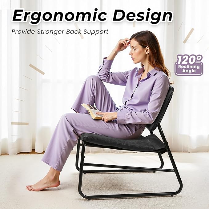 DAICO Modern Accent Chair Comfy Living Room Chair Armless Sling Accent Chairs Upholstered Side Sitting Chairs with Metal Frame for Office Reception Reading Bedroom Waiting Room, Black