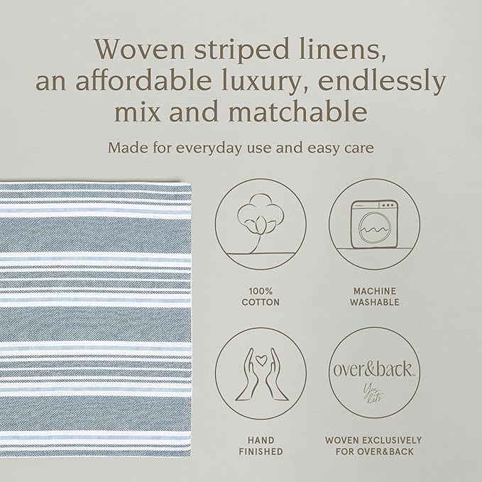 Over&Back Set of 4 Woven Placemats - Colorful Dining Table Mat - 100% Cotton - Machine Washable - Kitchen and Home Decor - Blue - 14" L X 20" W