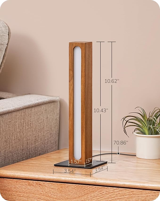EDISHINE LED Table Lamp, Small Wood Bedside Lamp with 3 Color Temperature, Stepless Dimmable & Memory Function, Touch Control Square Nightstand Lamp for Bedroom, Living Room, One-Step Installation