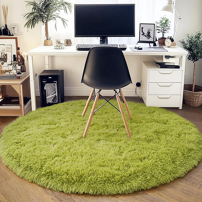 6‘x6’ Grass Green Round Rug for Bedroom, Ultra Soft Fluffy Circle Rug for Kids Girls Boys Room, Cute Shag Rugs for Living Room Playroom Tent Castle Home Decor Rug