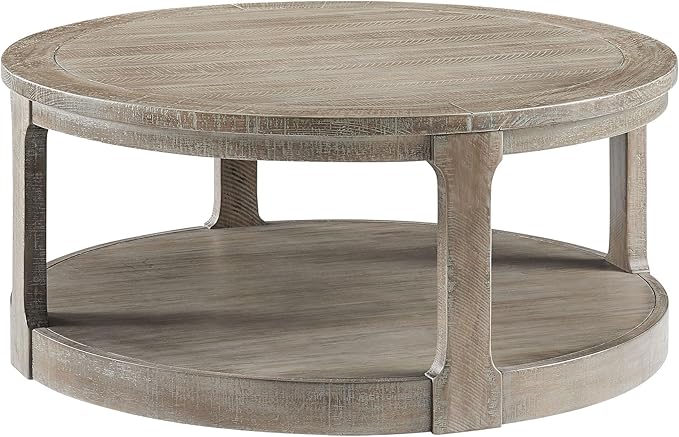 40inch Large Curved 2 Tier Traditional Round Circle Wooden Center Coffee Table,Rounded Table with Wheels,Farmhouse Rustic Style Table for living Room,Office,Apartment,Light Brown(ø40'' x 17.52'')