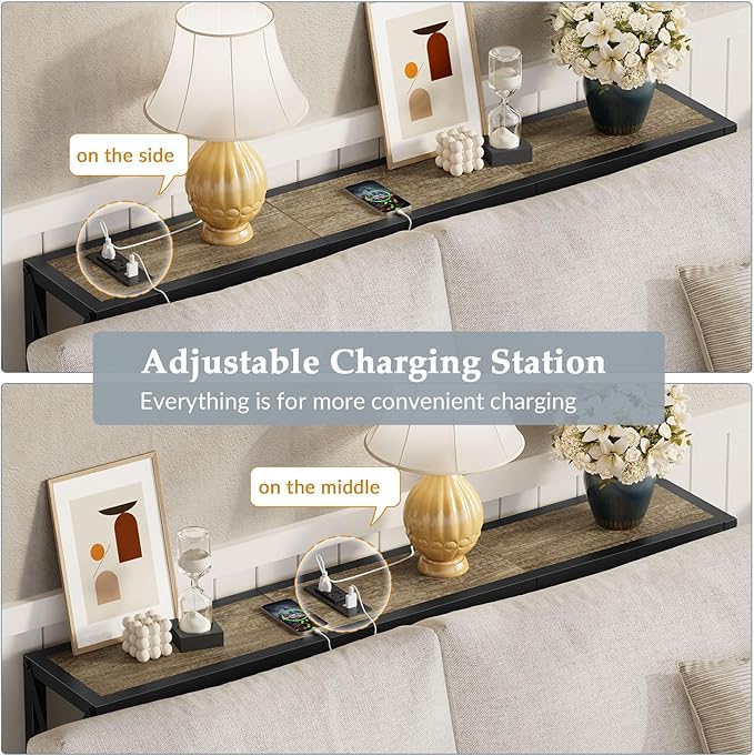 41.7" Console Table, Narrow Behind The Couch Table with Outlet, Industrial Skinny Sofa Table for Hallway, Entryway, Living Room,Walnut