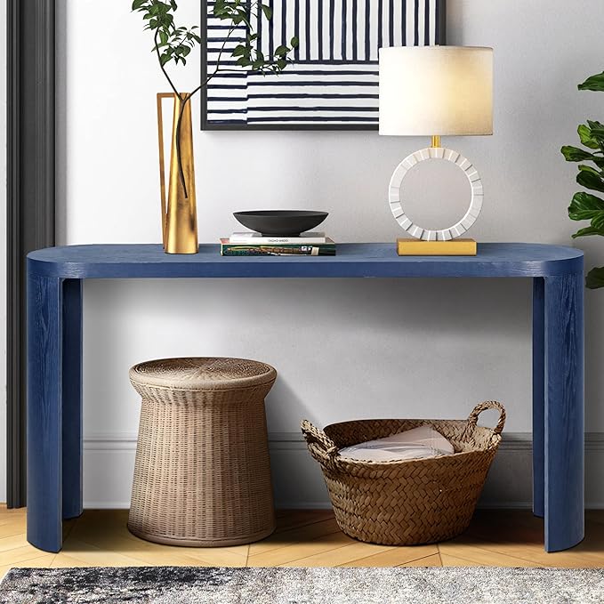 kevinplus 60'' Modern Console Table Sofa Table Entryway Table for Living Room, Contemporary Console Table Sofa Table Sturdy Construction, Curved Legs, Navy Blue