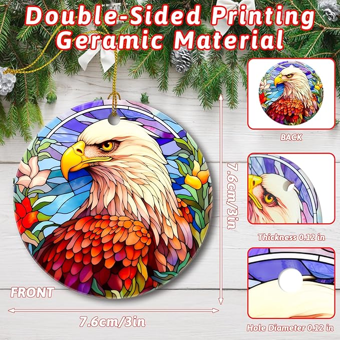 Christmas Tree Decorations Eagle Ornament, Smooth Ceramic Christmas Tree Ornaments, Xmas Decorative Hanging Ornaments, Christmas Decor Indoor Home Party Gifts Souvenir Eagle