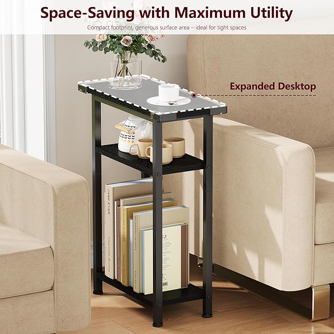 Heybly Small Narrow Side Table for Small Space, Thin Bedside Table, Slim Sofa Table, Skinny End Table, 25.2" Tall Nightstand, Couch Table for Living Room, Bedroom, Study, Balcony, Black, HET005BK1