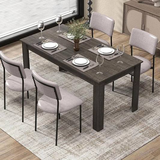 GOFLAME Dining Table for 4-6 People, 63” Modern Kitchen Table with L-Shaped Legs, 330 lbs Weight Capacity, Large Wooden Rectangular Dinner Table for Dining Room, Living Room, Dark Grey