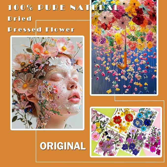 124Pcs Pressed Dried Flowers for Resin, Real Natural Bulk Assorted Dry Leaves Floral for DIY Art Crafts, Epoxy Molds, Jewelry, Soap, Candle Making, Nails Decors