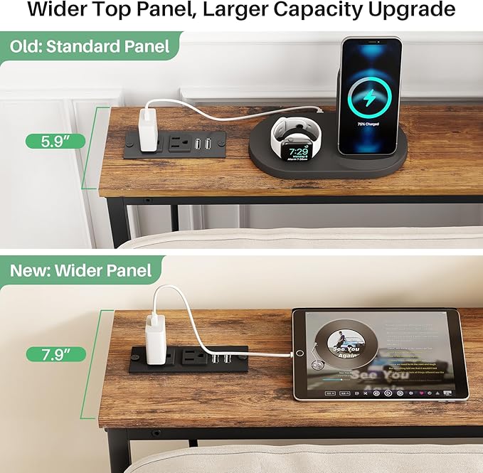 Kitstorack 2-Pack Rustic Brown Console Table, 7.9" Deep Panel, Adjustable Height (25"-33") & Built-in Power Outlets, Behind Sofa Couch, Includes 4.9' Power Cord - 79" L