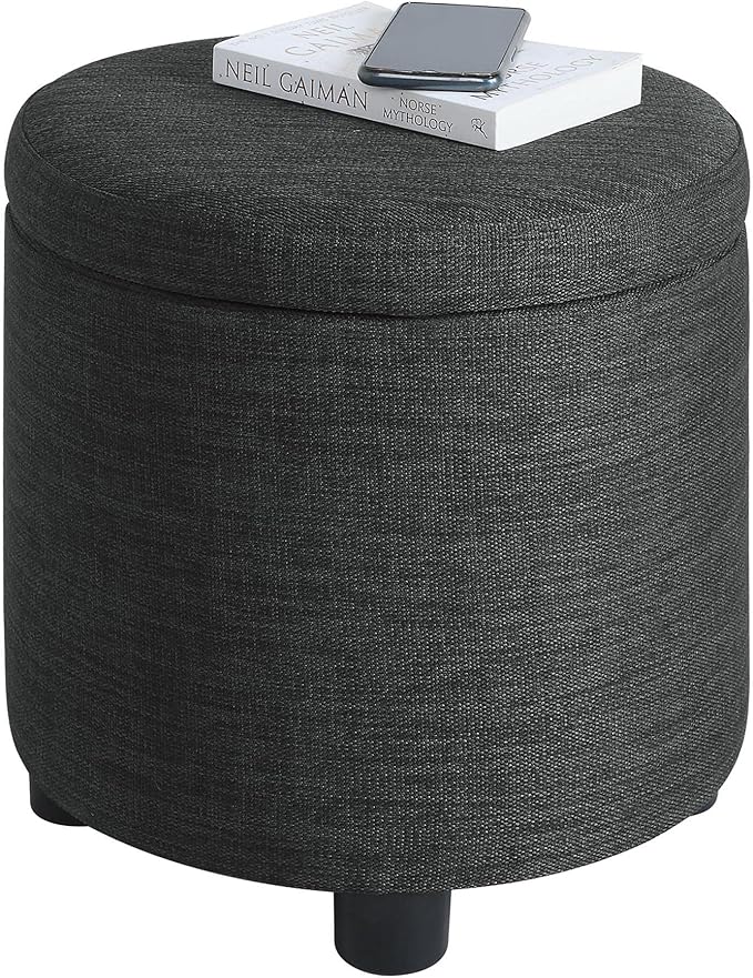 Designs4Comfort Round Accent Storage Ottoman with Reversible Tray Lid
