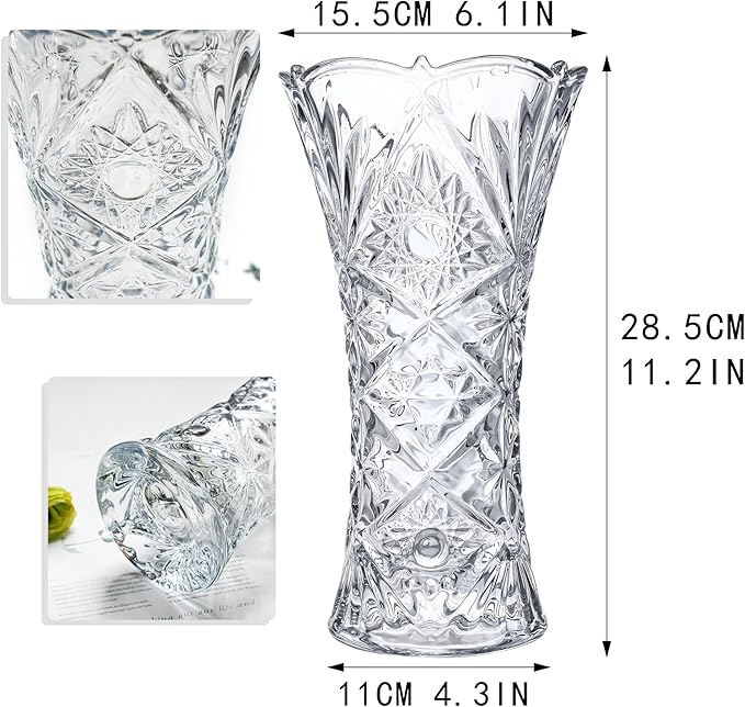 kanpura 11.2'' Tall Glass Flower Vase Sunflower Shape Design,Thickened Clear Crystal Glass Vase Gift for Flower Lovers(1 Piece)