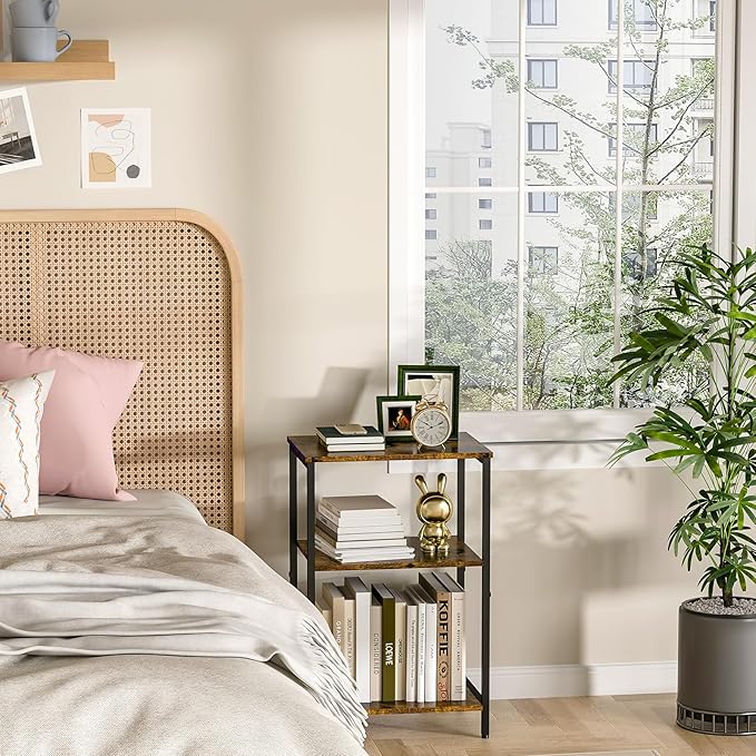 X-cosrack Side Table, Small End Table Record Player Stand with Storage, Vinyl Record Storage Night Stand for Living Room, Bedroom,Office(Patent Pending)(Rustic Brown and Classic Black)