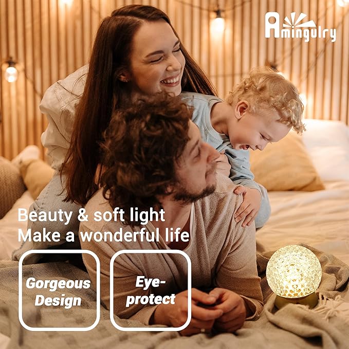 Cordless Table Lamp, Rechargeable Battery Operated Lamp, 3 Color Modes & Stepless Dimmable LED Touch Lamps, Portable Crystal Gold Metal Small Decorative Cute Light for Kids Room, Bedroom