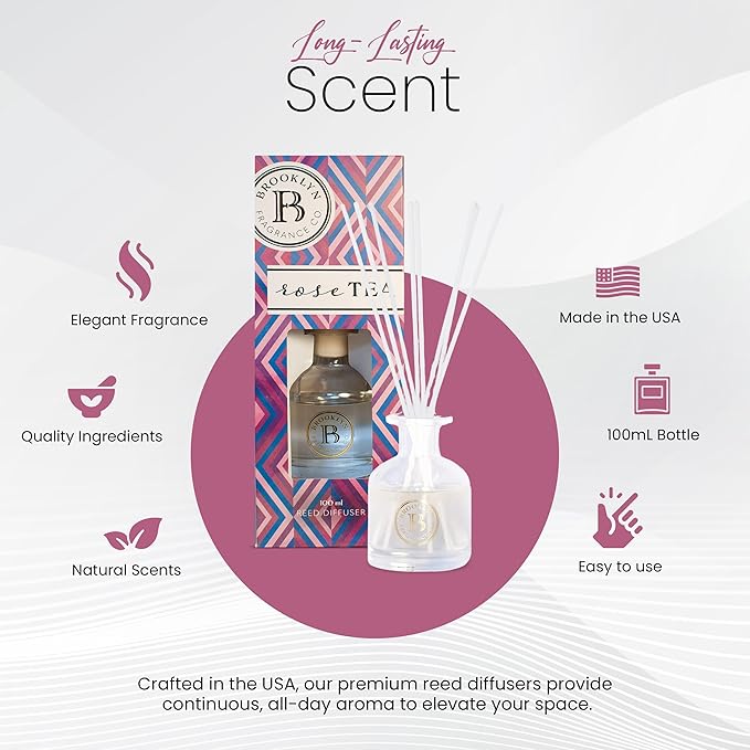 Brooklyn Fragrance Co. Aroma Diffuser - Luxurious Rose Scent Long Lasting Premium Fragrance - Air Freshener for Home - Scent Diffuser for a Large Room - 100ML