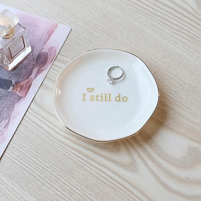 HOME SMILE I Still Do Ring Dish Annniversary Gifts for Women or Wife, Jewelry Dish Holder for Anniversary,Elegant Trinket Tray,Ceramic