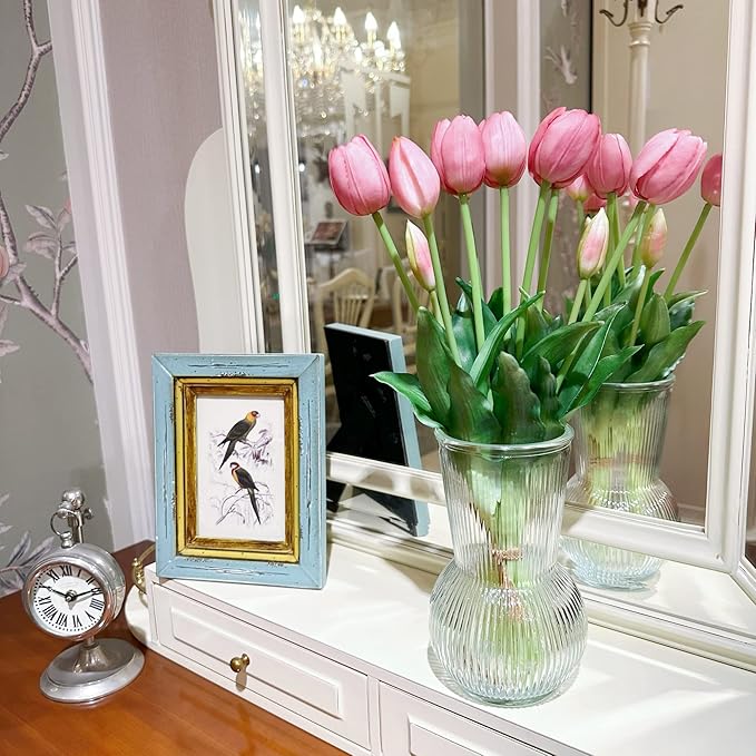 16-inch Premium Real Touch Fake Tulips, Artificial Flowers with Buds, Flexible Stem Easy to Shape, Faux Tulips (Vase not Included), 5-Pack Set of Tender Mauve