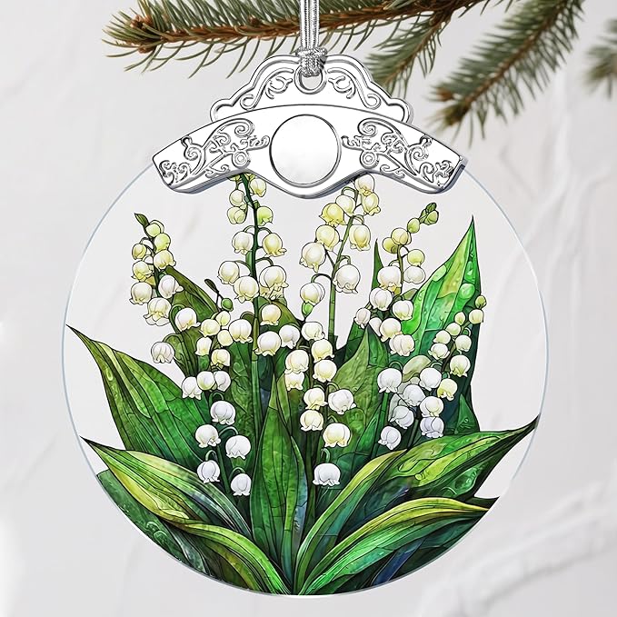 Stained Glass Lily of Valley Flower Christmas Ornament: Christmas Tree Ornaments & Decor, Holiday Decor – Holiday Presents, Gift Ideas & Gifts for Friends, Coworker, and Family