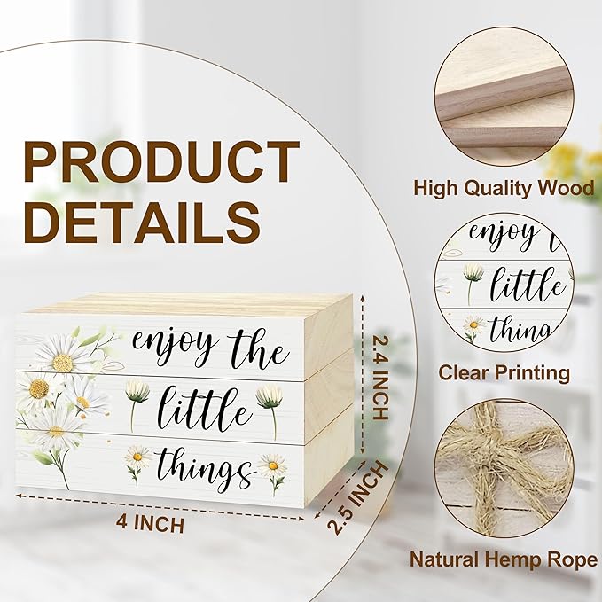 3 Pcs Decorative Books for Home Decor, Mini Faux Books Decoration, Daisy Wooden Books Tiered Tray Decor, Stacked Books for Decorating Living Room Coffee Tables Bookshelf Fireplace（08）