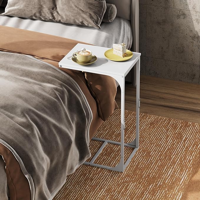WLIVE C-Shaped End Table Set of 2, Small Couch Side Tables with Metal Frame, Sofa Table TV Tray for Living Room, Bedroom, White
